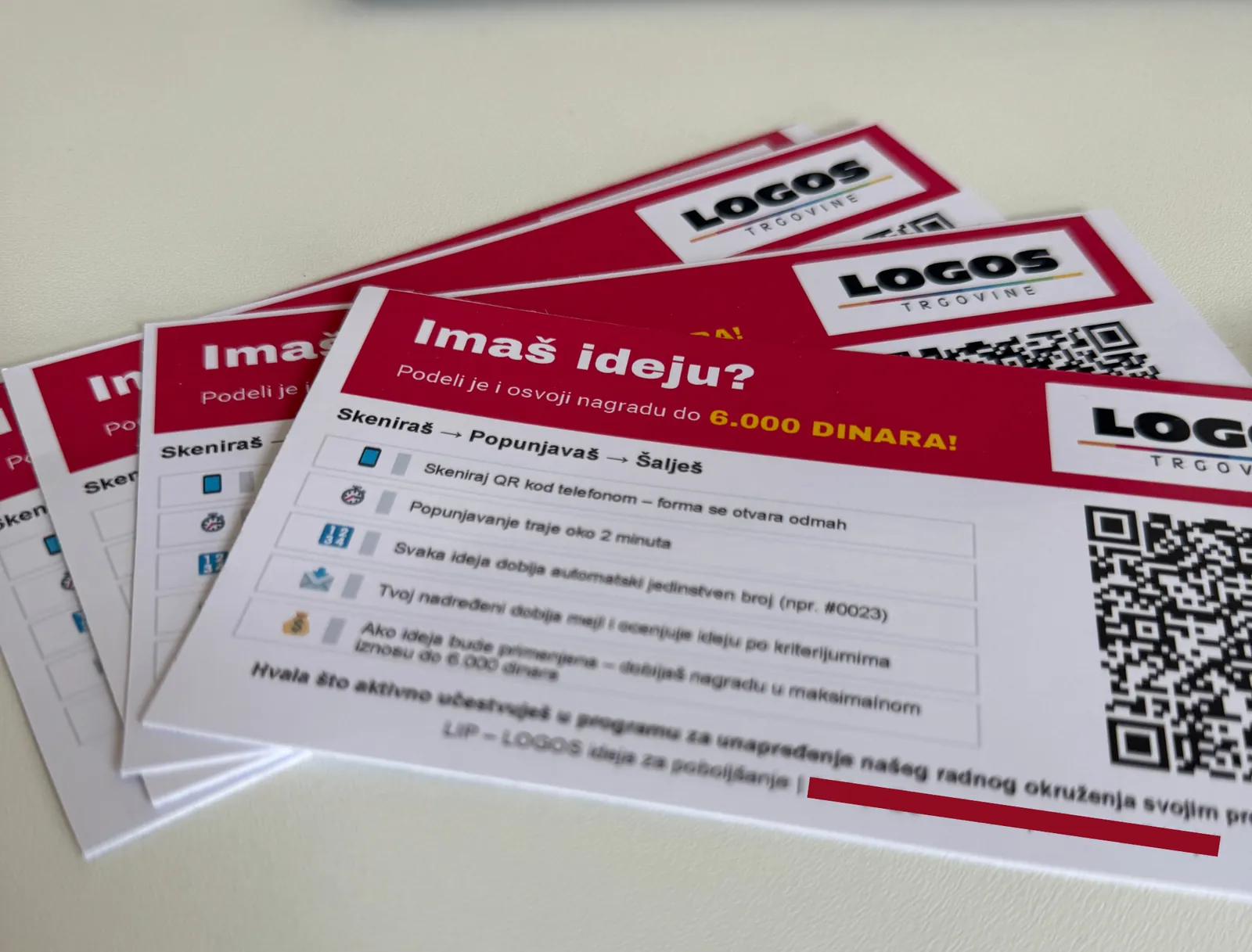 QR nalepnice projekta LIP ideja za prijavu predloga zaposlenih